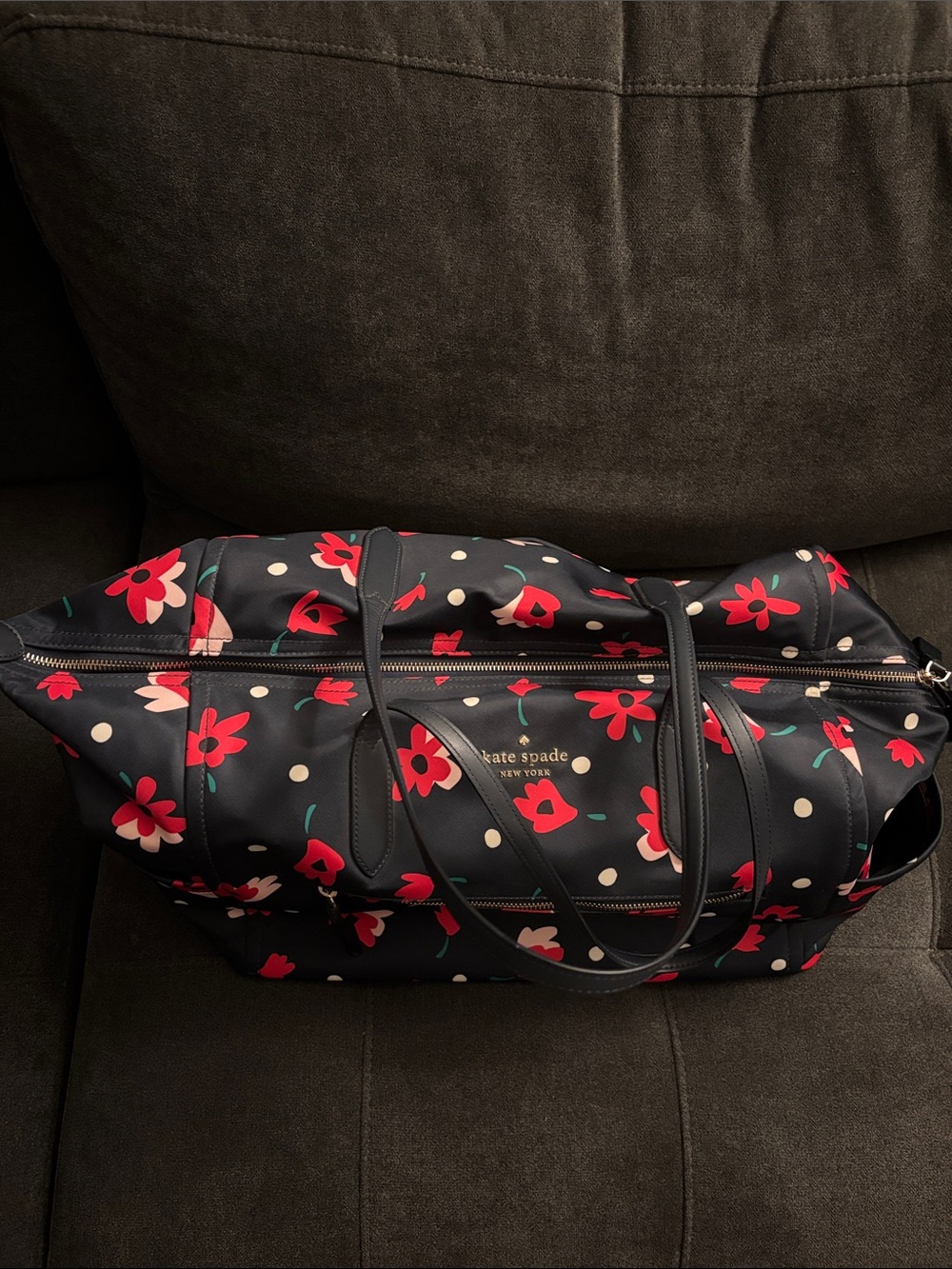 kate spade navy floral polka dot weekender tote